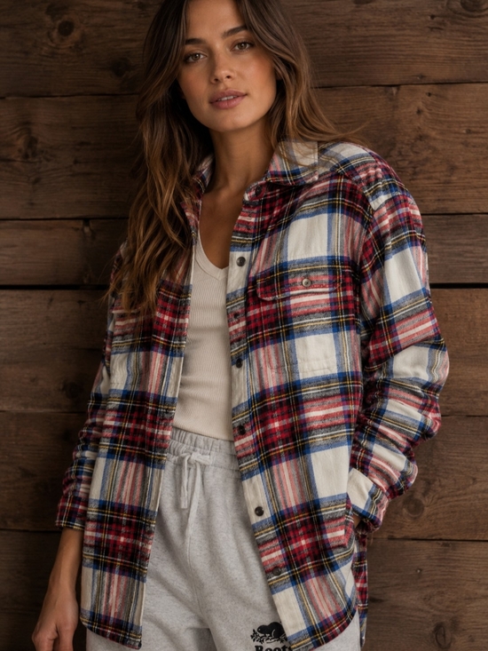 Roots Tops - Roots Plaid Flannel Shacket Oversized Shirt Jacket XS